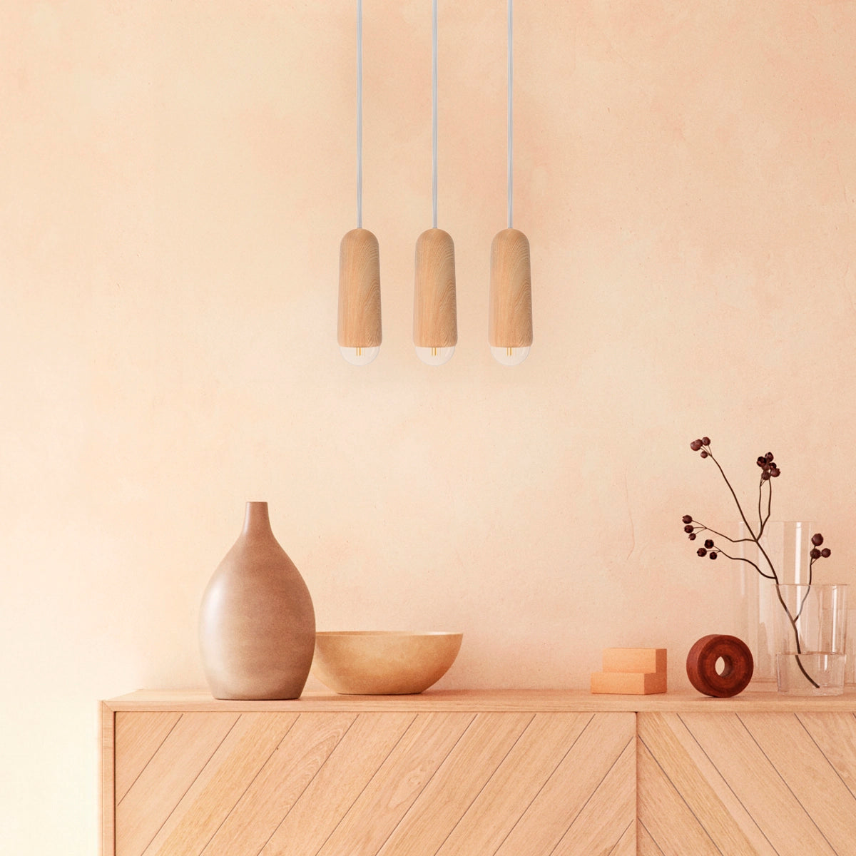 Luce Small long suspension, natural oak